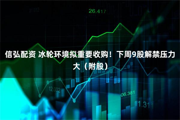 信弘配资 冰轮环境拟重要收购！下周9股解禁压力大（附股）